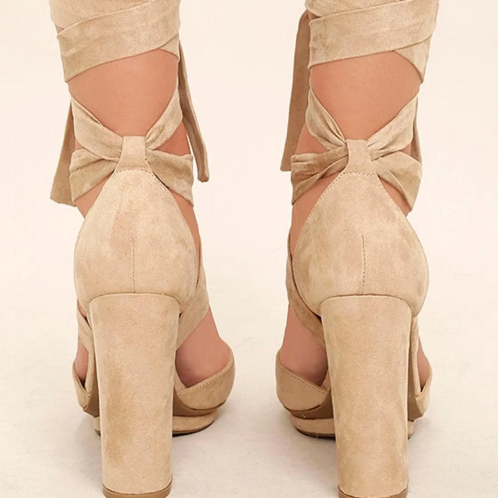 Lulu’s Dorian Natural Suede Lace-Up Platform Heels - Picture 3 of 16